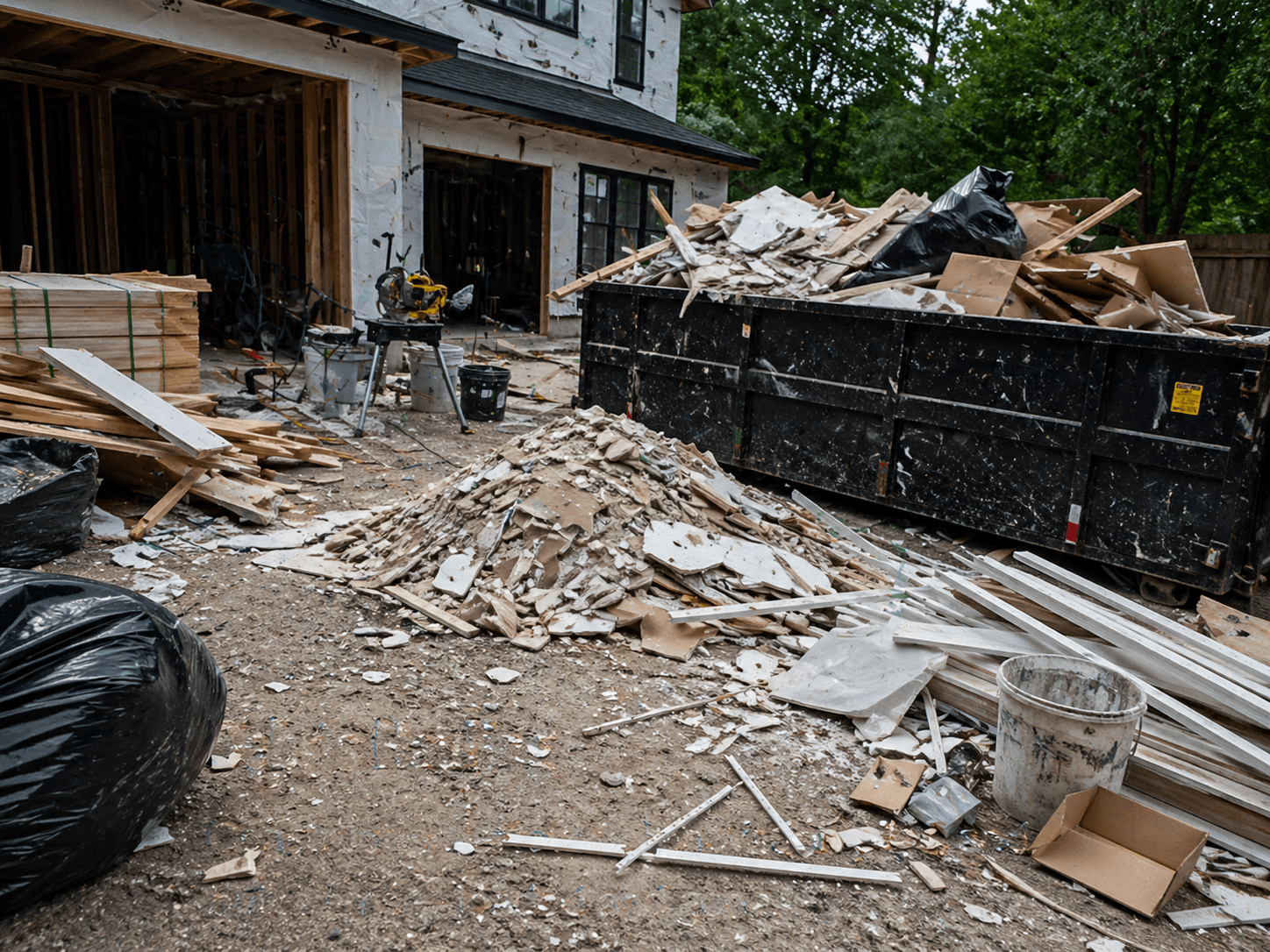 Construction debris ready for hauling