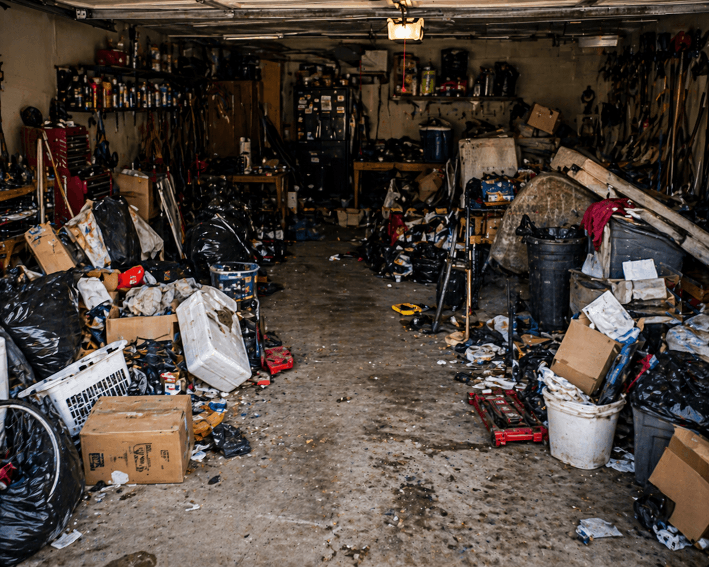 Messy garage before cleanout